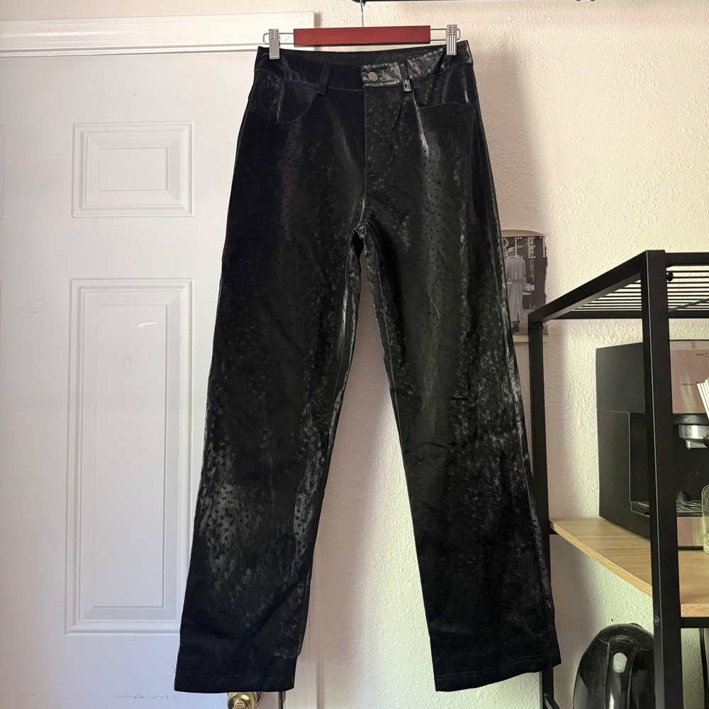 HOSBJERG Black pu pleather faux leather straight leg pants
